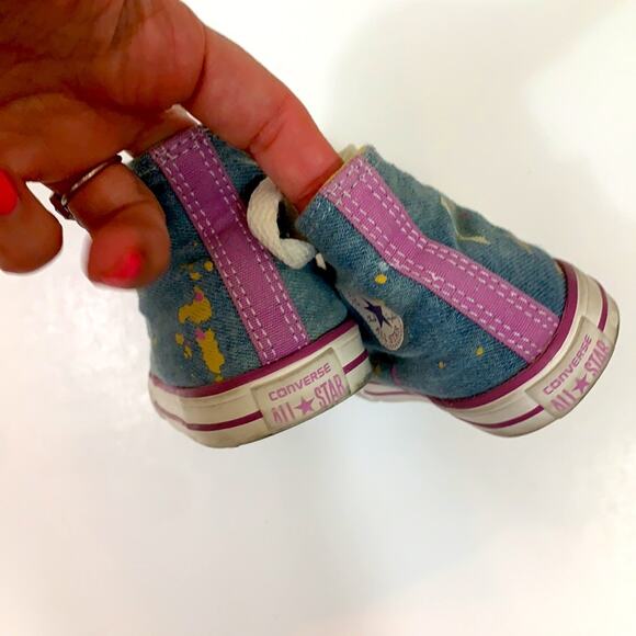 Converse Party Hi Moody Purple Hi-Top Denim Paint Splatter Tulle Tennis Shoes - Picture 5 of 10
